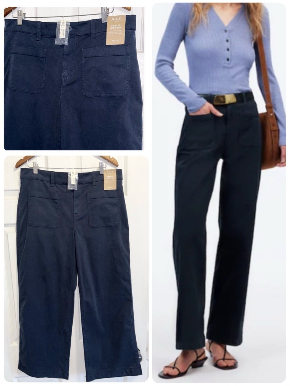 NWT Everlane The Emmett Wide-Leg Pant Patch Pocket Edition Navy Blue 31 31P NEW